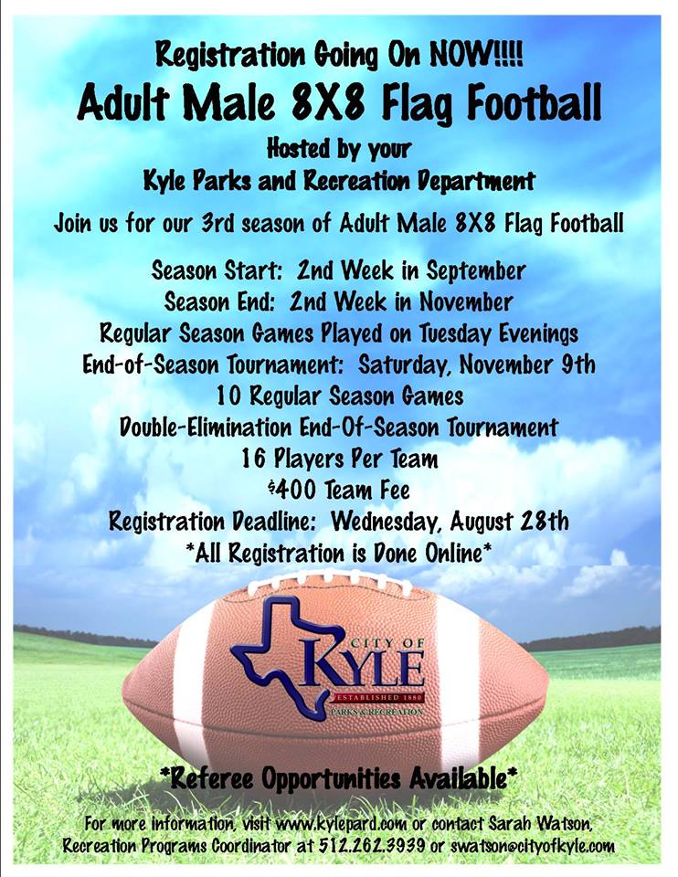 Adult Male 8×8 Flag Football Team Registration!