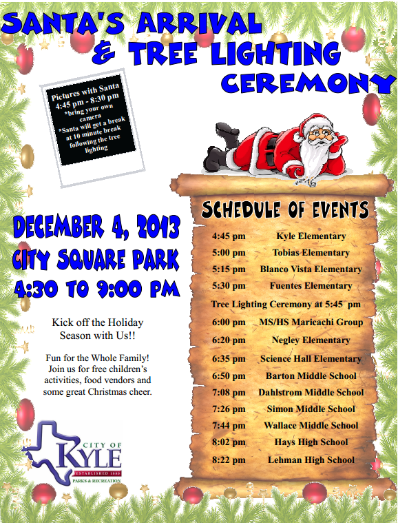 Tree Lighting Ceremony & Santa Claus coming to Kyle!