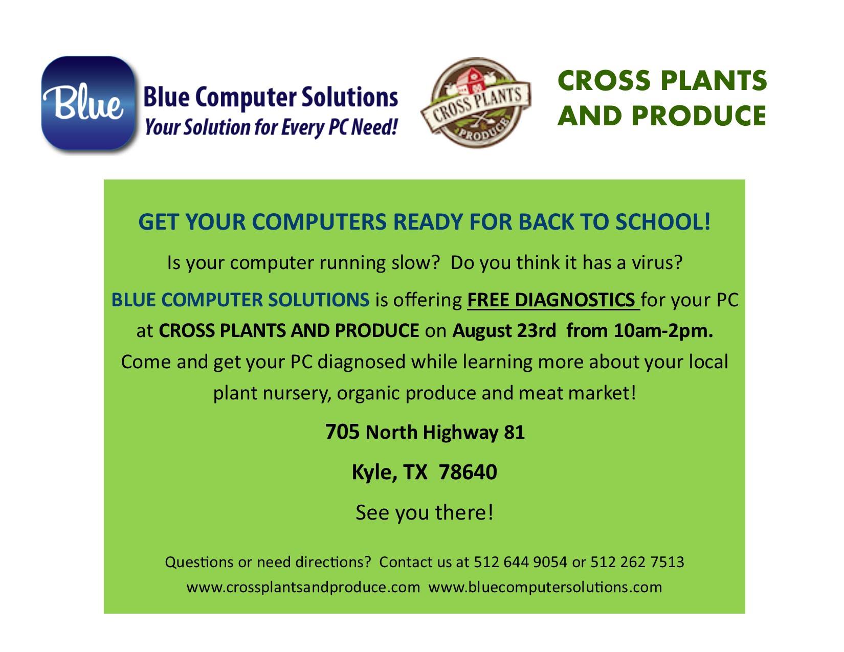 Blue Computer Solutions Free PC Diagnostics Event at Cross Plants and Produce