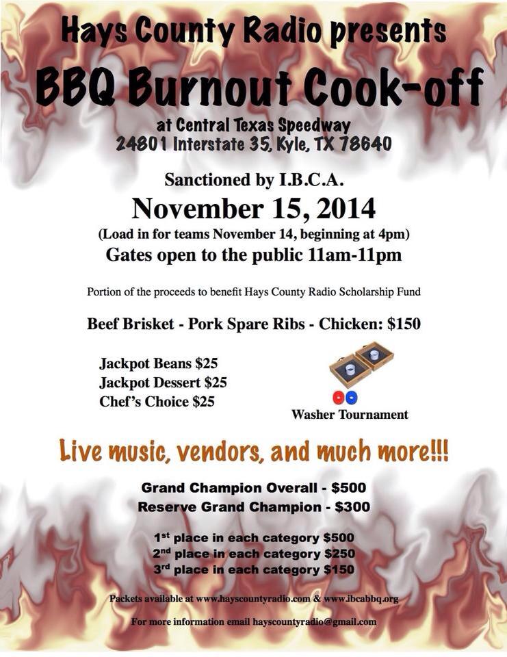 BBQ Burnout Cook Off @ Central Texas Speedway, Presented by Hays County Radio